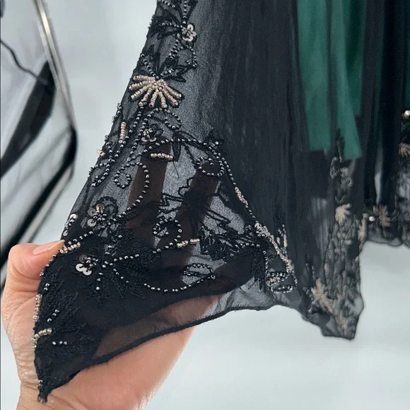 Adrianna Papell Dark Green Embellished Gown Silk Beaded Evening Gown Size 4 - Picture 5 of 16